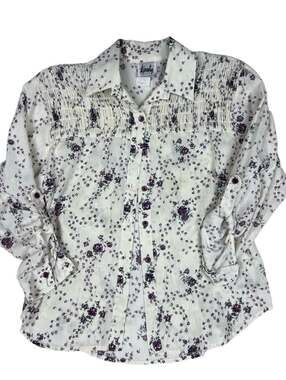 Tapestry Floral Blouse Size Medium Purple White Shirt